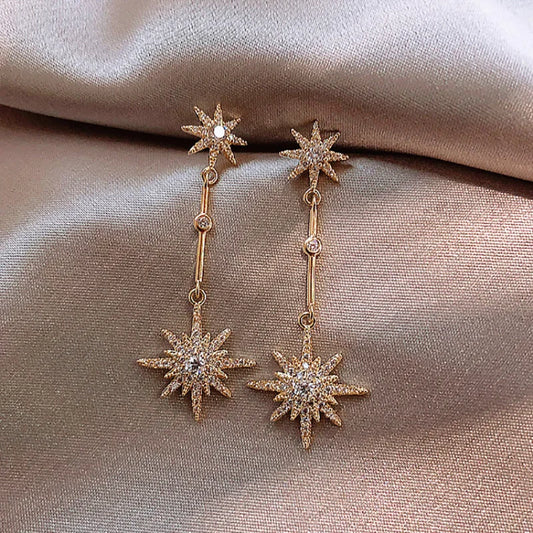 Trendy Eight-pointed Star Long Fringe Luxury Zircon Stud Earrings