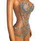 Sparkly Silver Crystals Leotard Sexy Mesh Club Outfit Celebrate Female Singer Dj Rhinestones Bodysuit Dance Costume Stage Wear