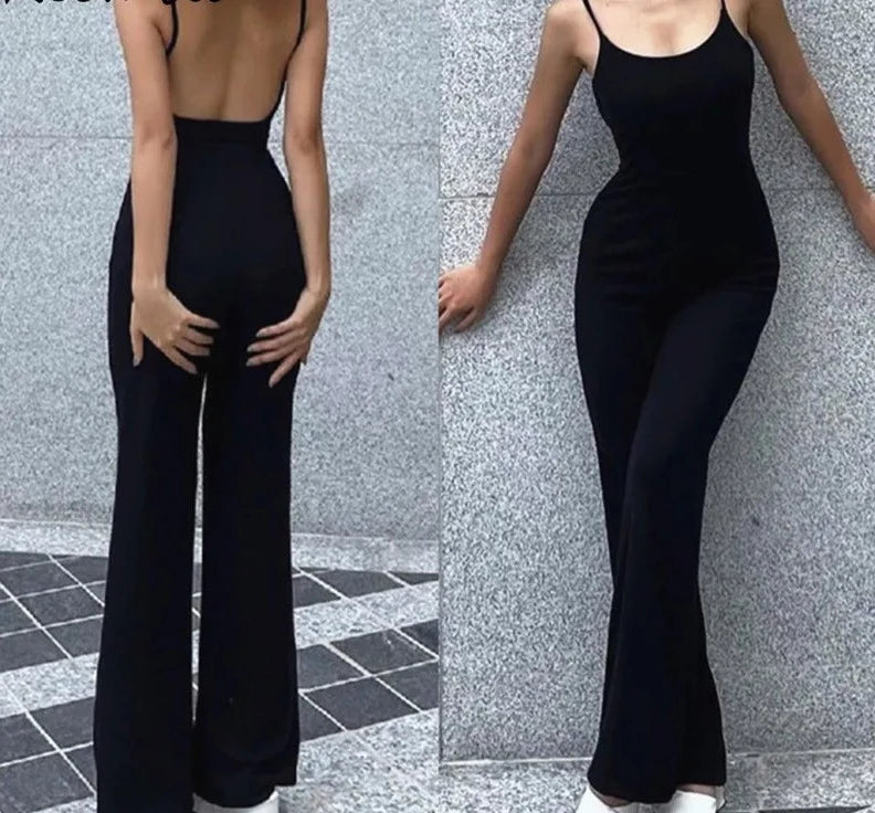 Sexy Backless Spaghetti Strap Jumpsuit Woman Summer Black Skinny Bodycon Bodysuit Pants Holiday Ladies Casual Jumpsuits