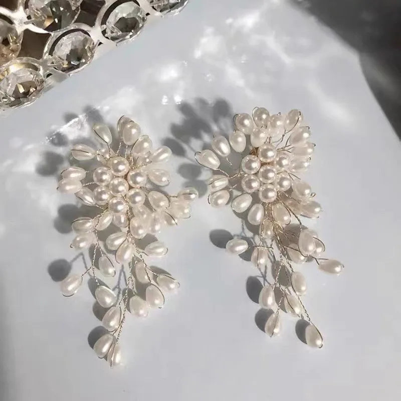 Temperament Imitation Pearl Flower Earrings Bridal Sweet Handmade Beading Earring