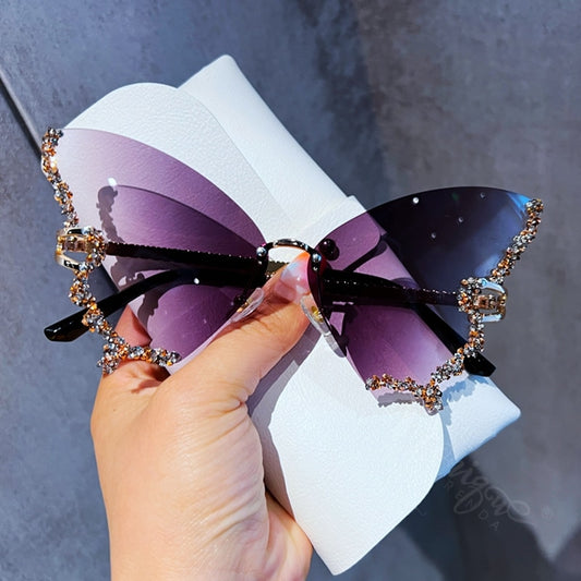 Luxury Diamond Butterfly Sunglasses Women Vintage Rimless Oversized Sun Glasses Ladies Eyewear