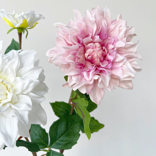 Artificial Dahlias Flowers for Decorations Realistic Touch Pink Arrangement Art White Silicone Dahlia Flowers