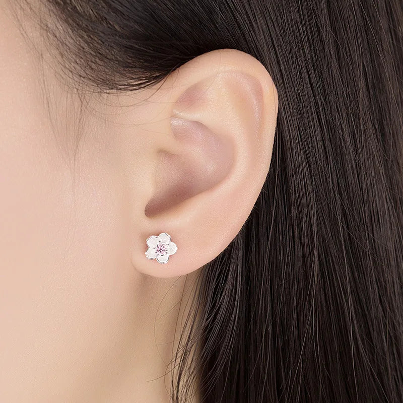 925 Sterling Silver Crystal Jewelry Flower Stud Earrings