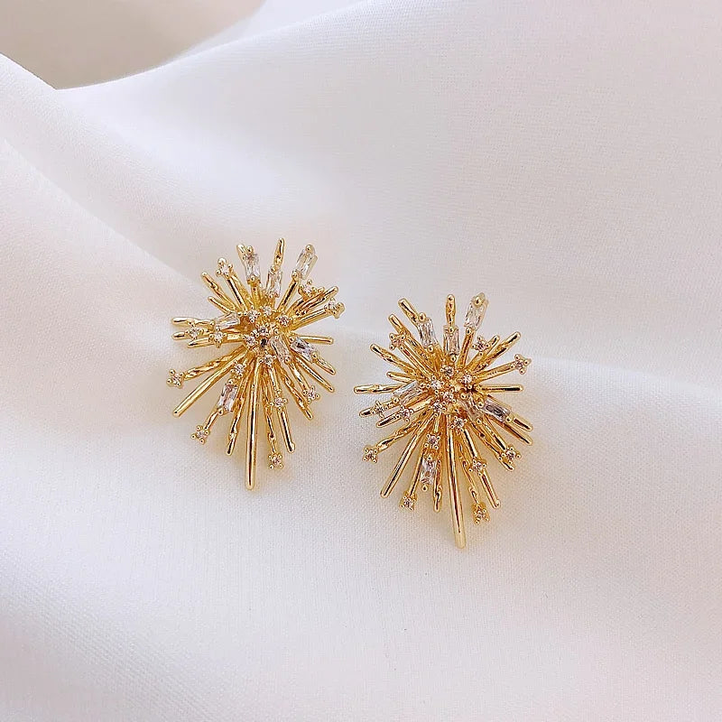 Fashion Jewelry Personality Firework flowers Earrings Metal Copper Inlaid Zircon Earrings