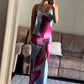 Printed Spaghetti Hot Backless Maxi Slim Elegant Contrast Patchwork Halter Dresses