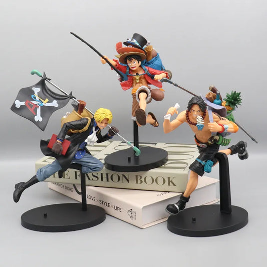 One Piece Luffy Ace Sanji Figure Three Brothers Running Backpack Carved Action Model Ornament Japanese Anime Peripheral Toy Gift