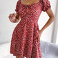 Women Casual Ruffles Short Sleeve Floral Print A Line Dress