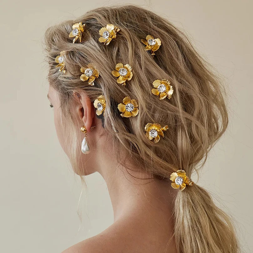 4PCS Alloy Gold Flower Hair Clips Metal Butterfly Barrettes Girl Duck Clip Hairpin Rhinestones Hair Snap Clips