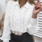 White Lace Patchwork Shirts Women Sexy Hollow Out Long Sleeve Blouse  Female Elegant Fashion Casual Single Breasted Shirt Tops