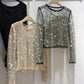 Ladies Temperament Rhinestone Round Neck Long Sleeve Hollow Shiny Bottoming Shirt Top