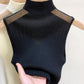 Mesh Hanging Neck Semi-high Neck Knitted Small Vest Female Undershirt Sweater Sleeveless T-shirt Short Tanks