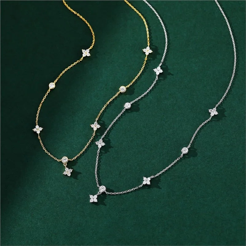 Inlaid Zircon Four-leaf Flower Chain Necklace Niche Light Accessories