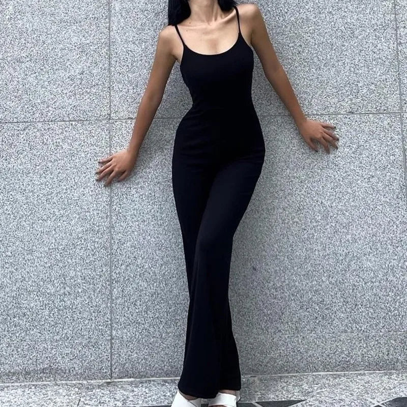 Sexy Backless Spaghetti Strap Jumpsuit Woman Summer Black Skinny Bodycon Bodysuit Pants Holiday Ladies Casual Jumpsuits