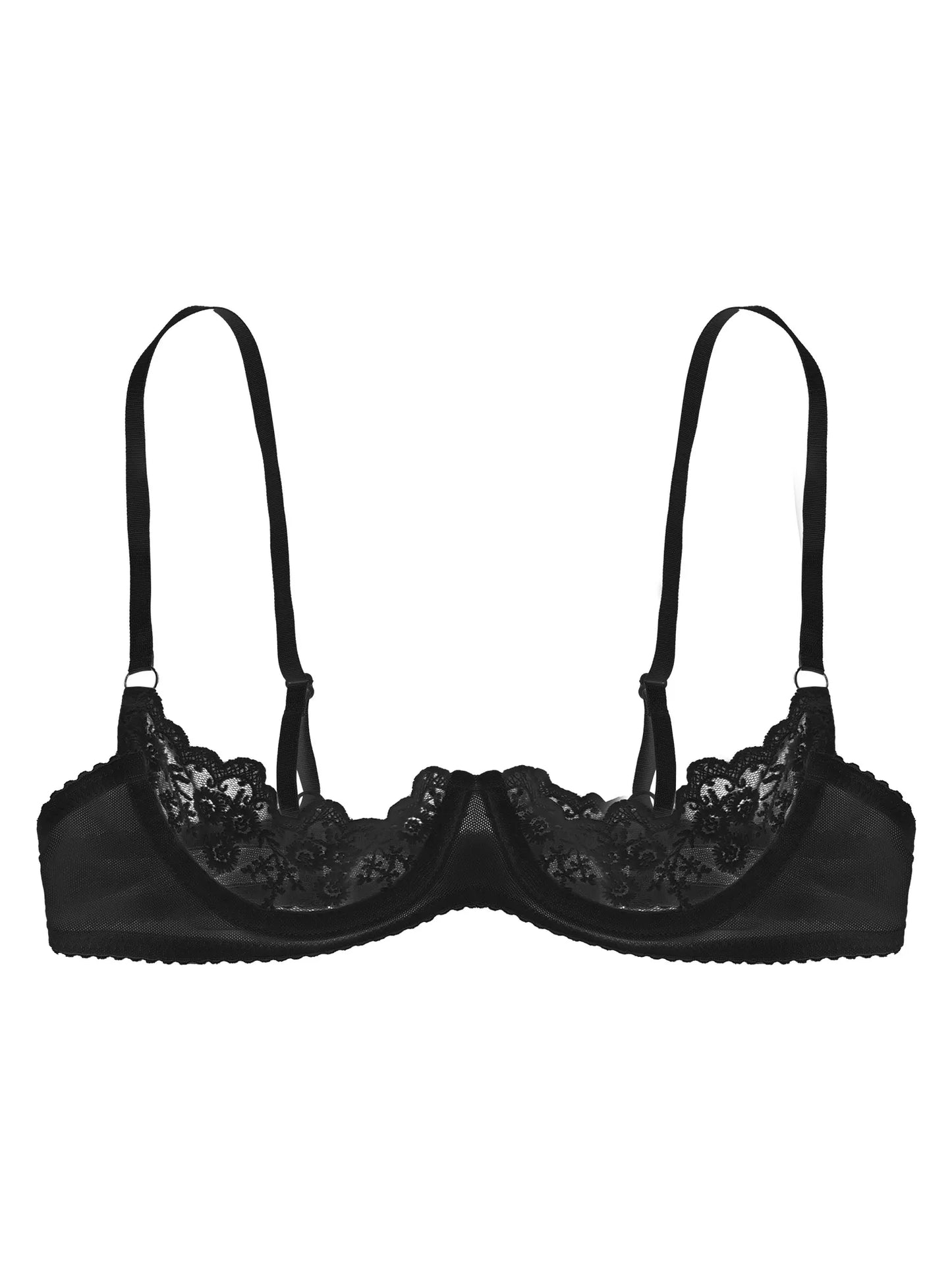 Women Lace Half Cup Bra Underwired Open Nipple Push Up Cupless Exposed Breasts Underwired See Through Sheer Lace Sexy Exotic Bra