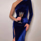 Women Elegant Long Sleeve Party Evening Velvet Bodycon Split Pencil Midi Dress