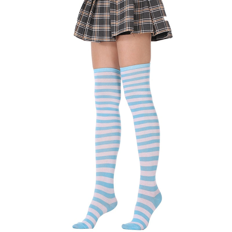 sexy cute blue white striped / pink white striped stockings underpants Lolita girl anime women coaplay long socks