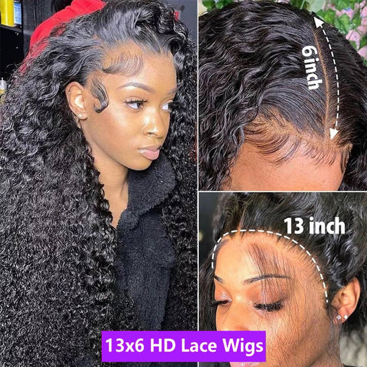 13x6 Glueless HD Transparent Deep Wave Human Hair Lace Frontal Wig 13x4 Curly Lace Front Human Hair Wigs