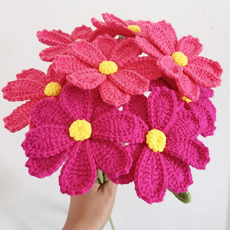 Handmade Knitting Galsang Flower For Home Decor Milk Cotton Yarn Crochet Flowers Forever Flower Bouquet