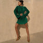 Women Elegant Long Sleeve Streetwear Bodycon Green Fall Mini Dress