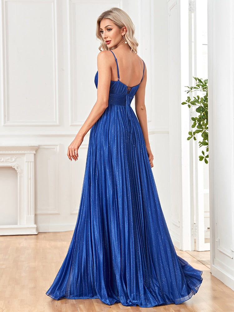 Elegant A-line Evening Dress Floor Lenght Backless Formal Deep V-neck Women Caicktail Wedding Party Prom Dresses