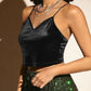 Sexy Butterfly Embroidery Mesh Velvet Cami Top Women Club Solid V-neck Sleeveless Spaghetti Strap Crop Top Party Clothes