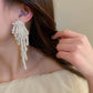 Baroque Style Handmade Crystal Pearl Flower Tassel Long Earrings