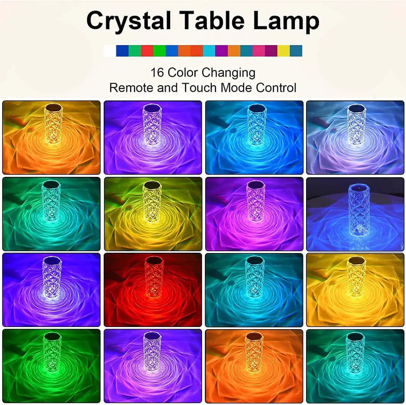 Rechargeable 16 Colors RGB Rose LED Night Light Color Changing Crystal Touch Table Lamp