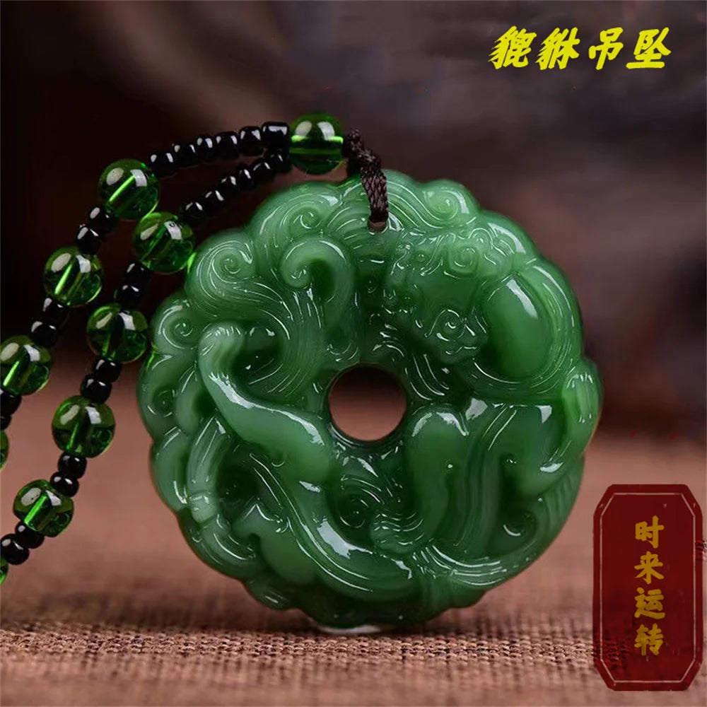 Fashion Green Jade Hand-Carved Dragon Hollow Jade Pendant Necklace Multicolor Amulet Lucky Jewelry Gift