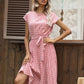 Women Beach Sundress Short Sleeve Polka Dot Print Vestido A-line Floral Elegant High Waist Pleat Casual Midi Dresses