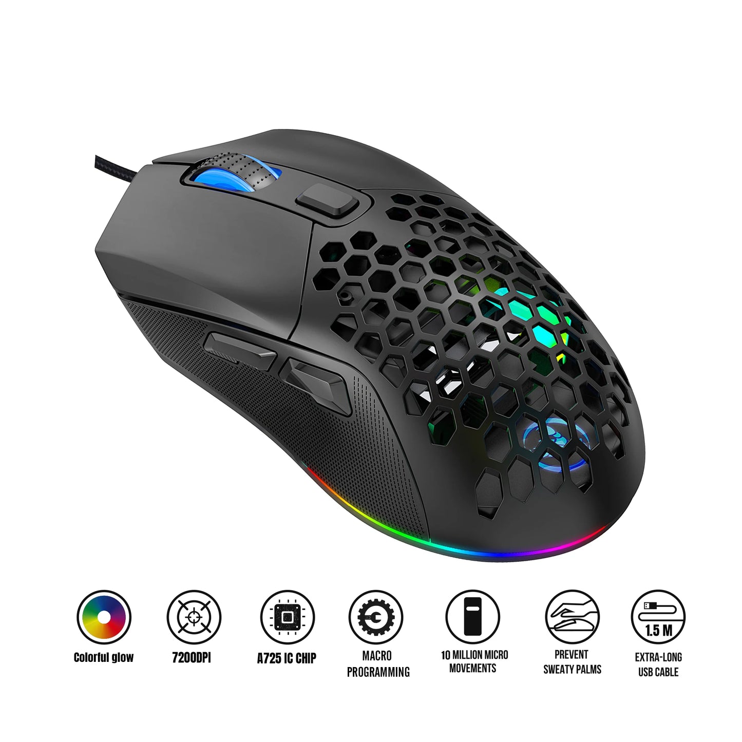 HXSJ X300 RGB Gaming Mouse 7200DPI Mouse Backlit Wired Ergonomic 6 Button Programmable Mouse Gamer Mice for Computer Laptop PC