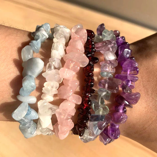 Natural Crystal Gemstone Irregular Energy Stone Bracelet Beads Chips Jewelry Amethys Aquamarine Rose Quartz Bracelets