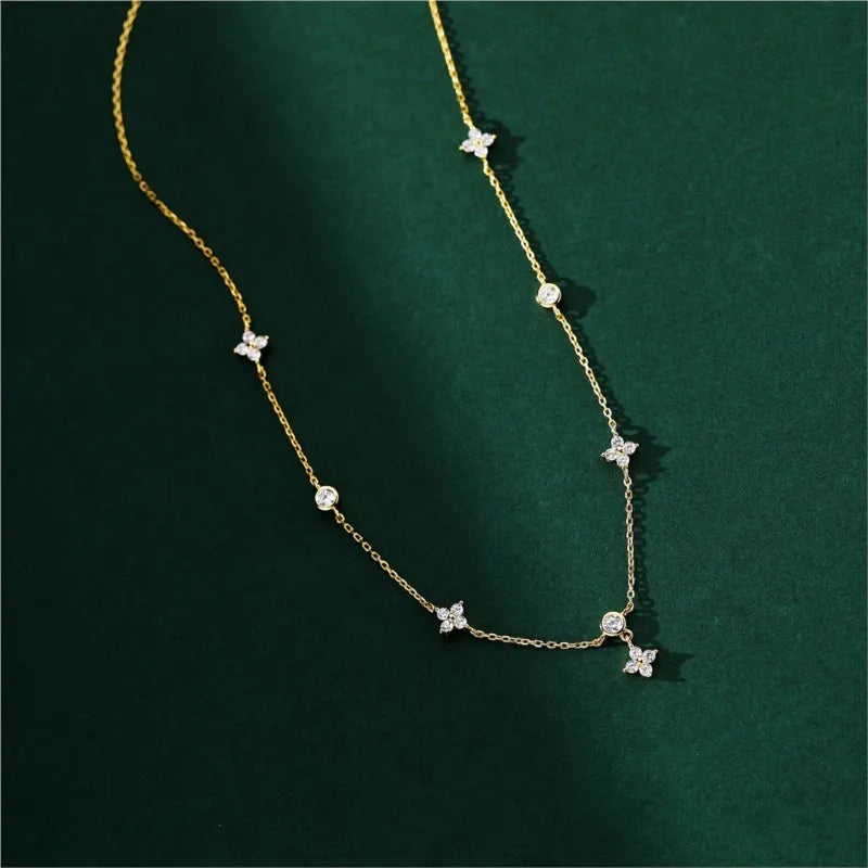 Inlaid Zircon Four-leaf Flower Chain Necklace Niche Light Accessories