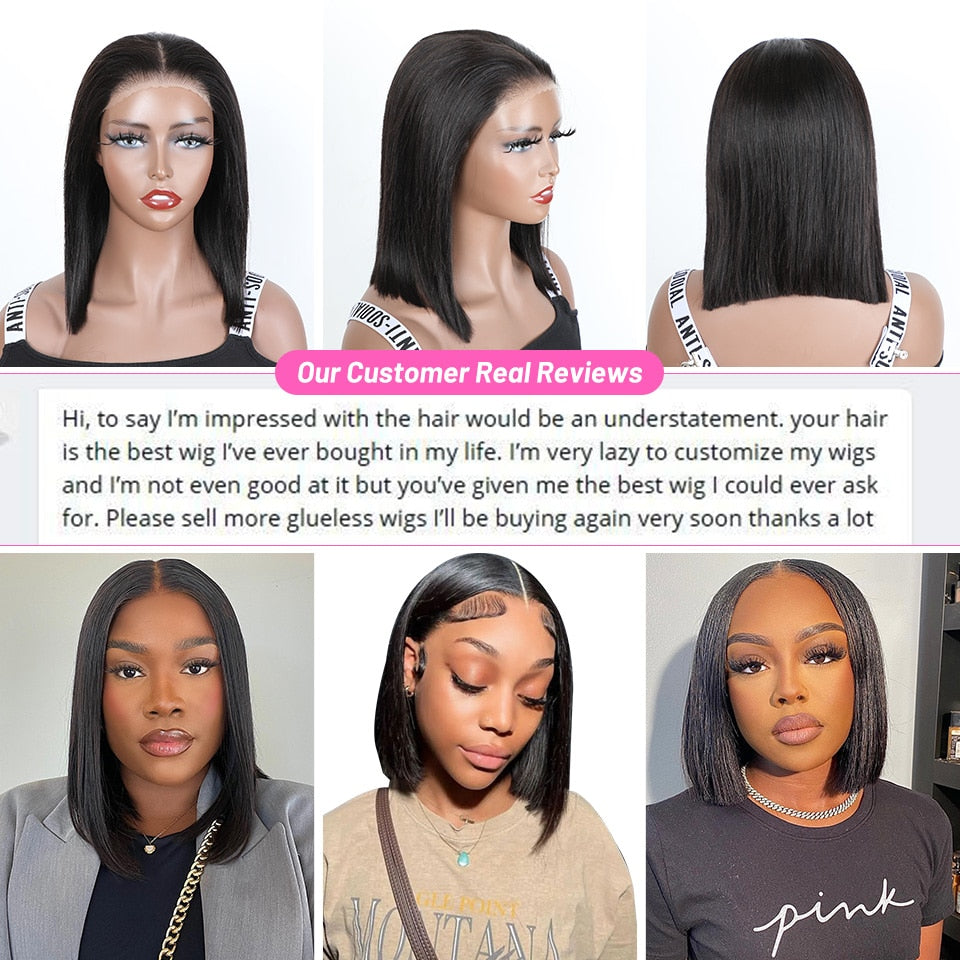 Wear And Go Glueless Human Hair Wig Bob ISEE HAIR Malaysian Straight Short Bob 6x4 Lace Front Pre Plucked Human Wigs Ready To Go