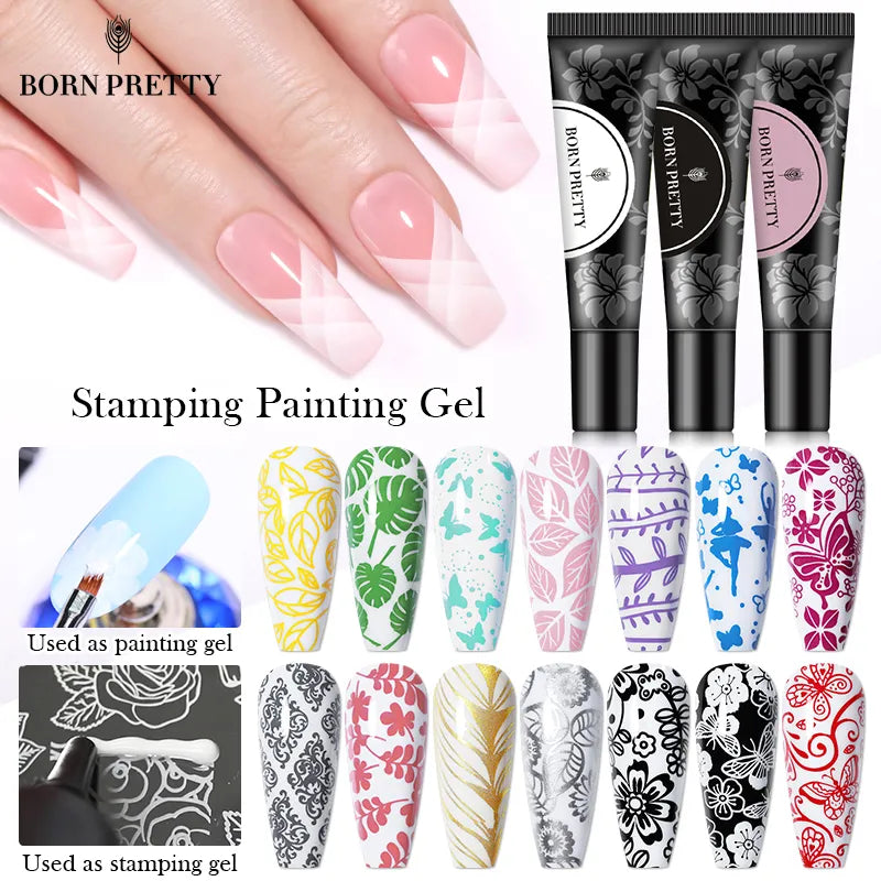 1 Bottle 8ml Stamping Gel Polish Black White Gold Silver Nail Stamping Gel Printing Polish Soak Off Gel Varnish