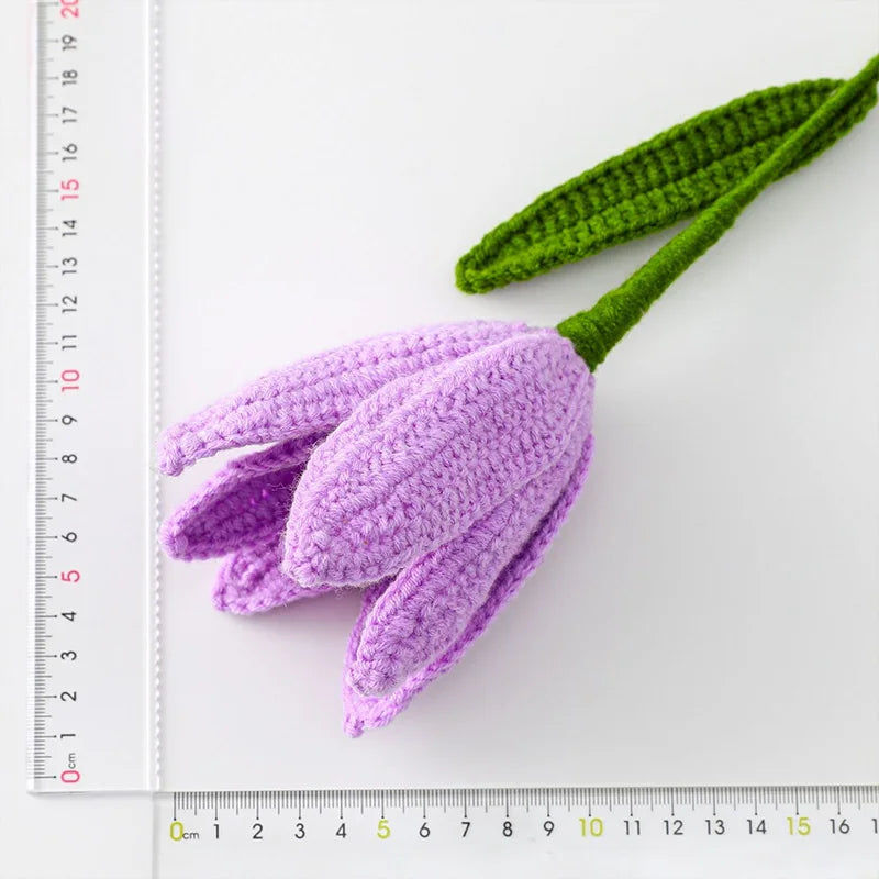 Handmade Knitted Flower Artificial Flower Wedding Decoration Crocheted Single Bouquet Fake Flower Mother's Day Birthday Gift