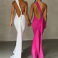 Oblique Shoulder Backless Maxi Dress For Women Gown Summer Back Strap Sleeveless Ruched Party Sexy Long Dress Vestidos