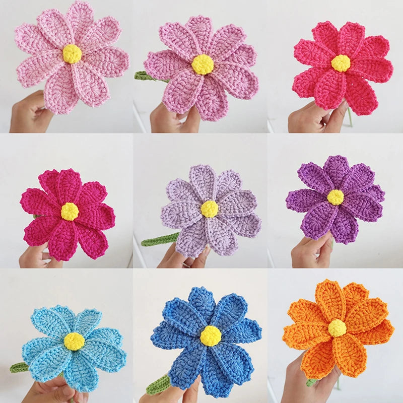 Handmade Knitting Galsang Flower For Home Decor Milk Cotton Yarn Crochet Flowers Forever Flower Bouquet