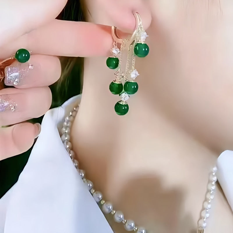 Emerald Cat Eye Stone Tassel Earrings for Women Gift Jewelry Pendientes Mujer