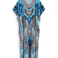 Bohemian Seaside Plus Size Print Kaftan Maxi Dress V Neck Slit Loose Robe Women Summer Beachwear Swimsuit Cover-ups