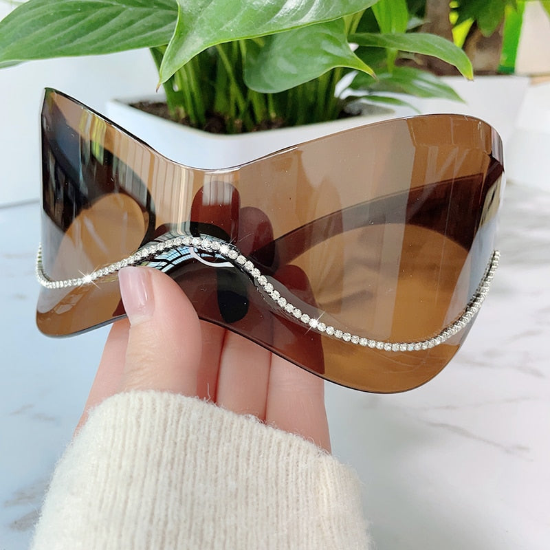 Oversized Punk Sunglasses Luxury Silver Sport Sun Glasses One Piece Eyewear Shades UV400