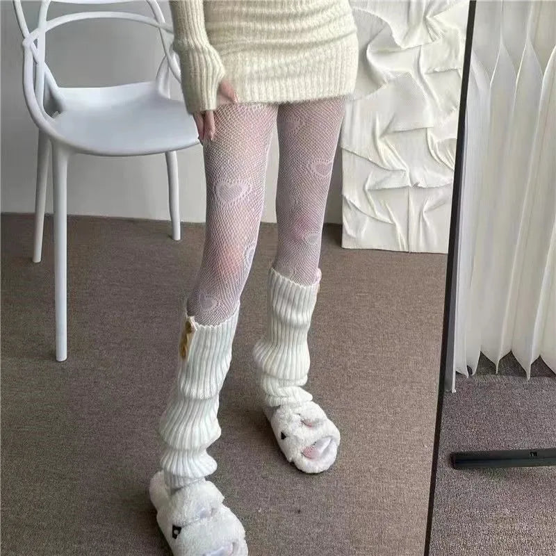 Love Flower Mesh Kawaii Japanese Girls Lolita Ins Stockings Cute White Pantyhose Spring Summer Ultra-thin Transparent Hosiery