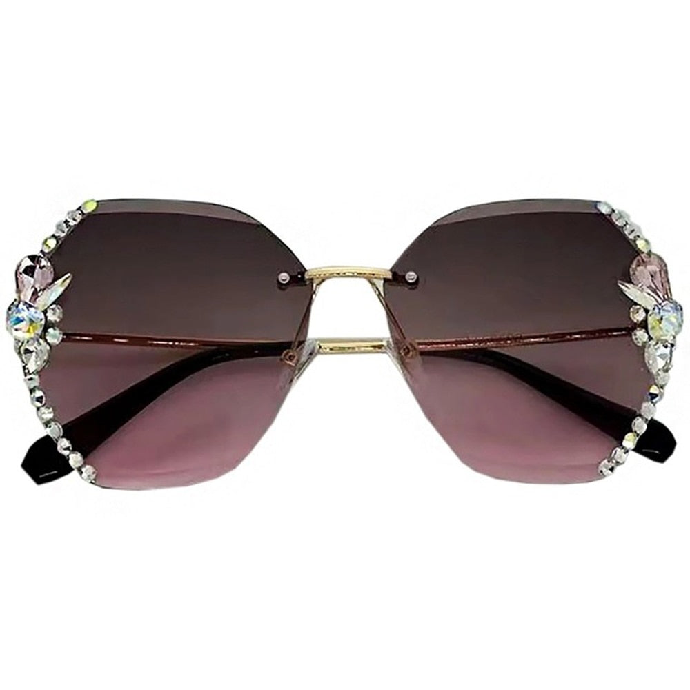 Luxury Vintage Rimless Rhinestone Sunglasses Fashion Gradient Lens Sun Glasses Shades for Female