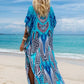 Bohemian Seaside Plus Size Print Kaftan Maxi Dress V Neck Slit Loose Robe Women Summer Beachwear Swimsuit Cover-ups