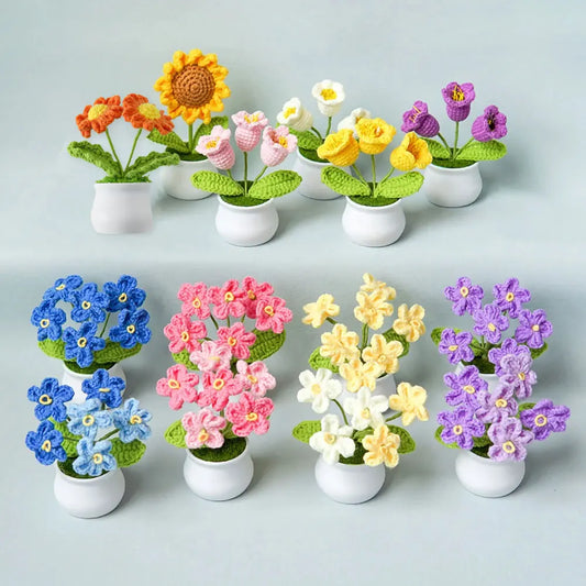 Mini Cute Style DIY Handwoven Simulation Pot Flower Planting Thread Crochet Knitted Finished