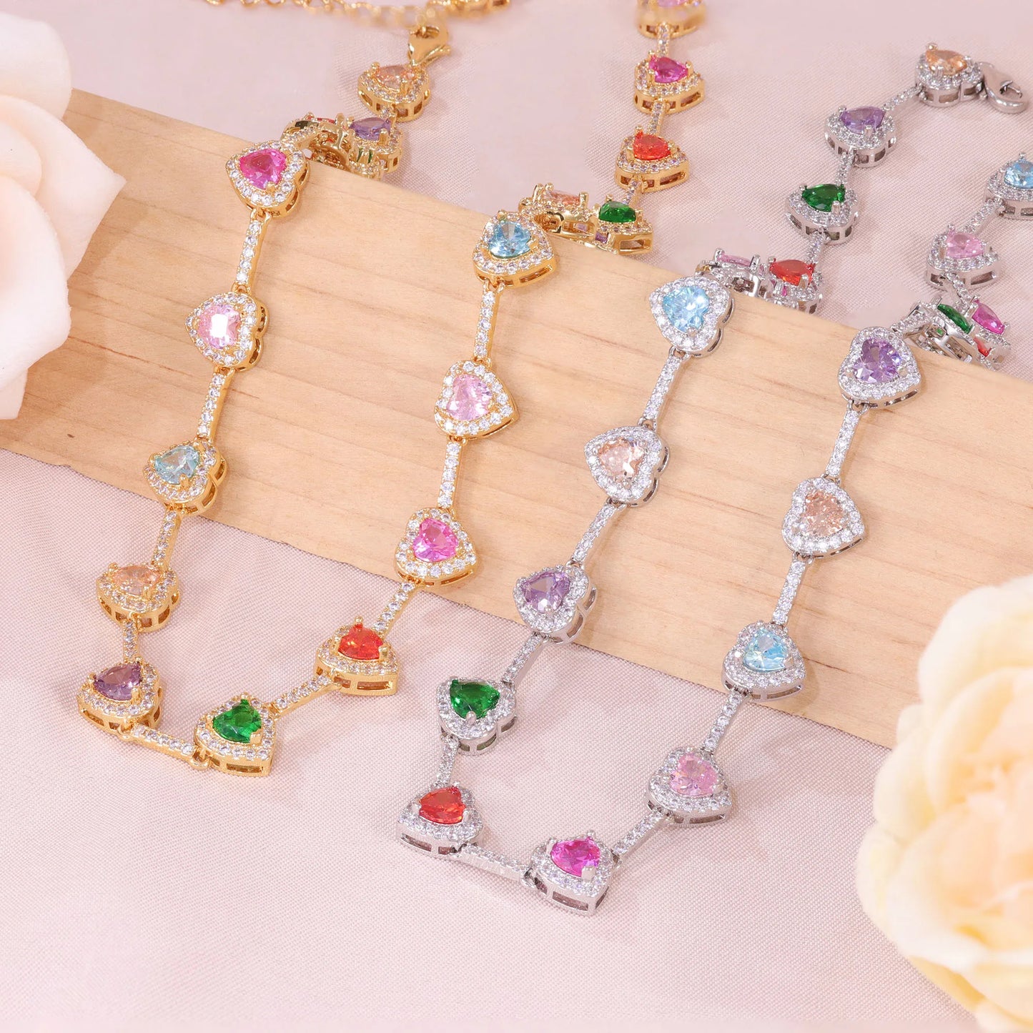 Candy Color Heart-shaped 5A Zircon Necklace Fashion Hundred Plated 18k-gold Gewelry