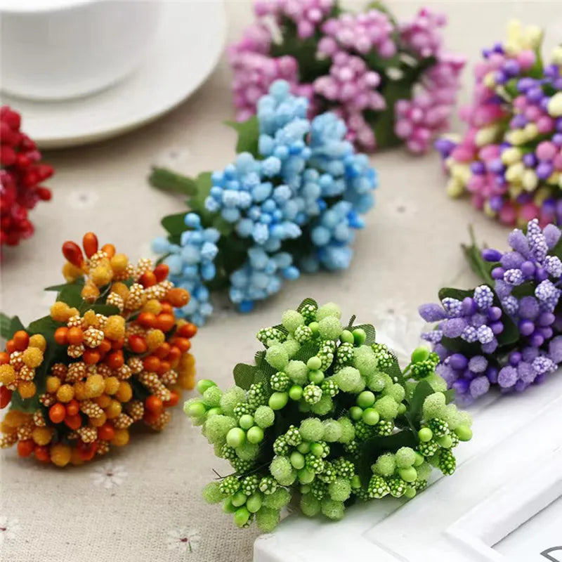 144PCS/Lot Artificial Flower Small Berries Stamen Wire Stem/Marriage Leaves DIY Wreath Wedding Scrapbooking Box Decoration Craft