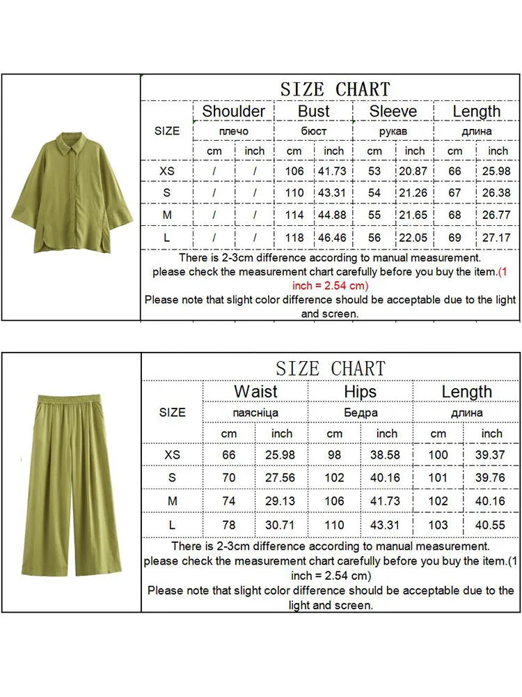 2 Pieces Wide Leg Pants Sets Loose Casual Suit Set Women