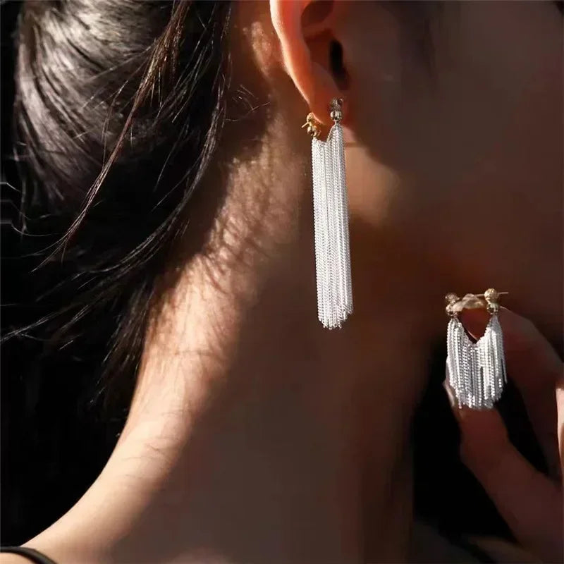 Fashion Trend Unique Design Elegant Exquisite Light Luxury Long Tassel Earrings