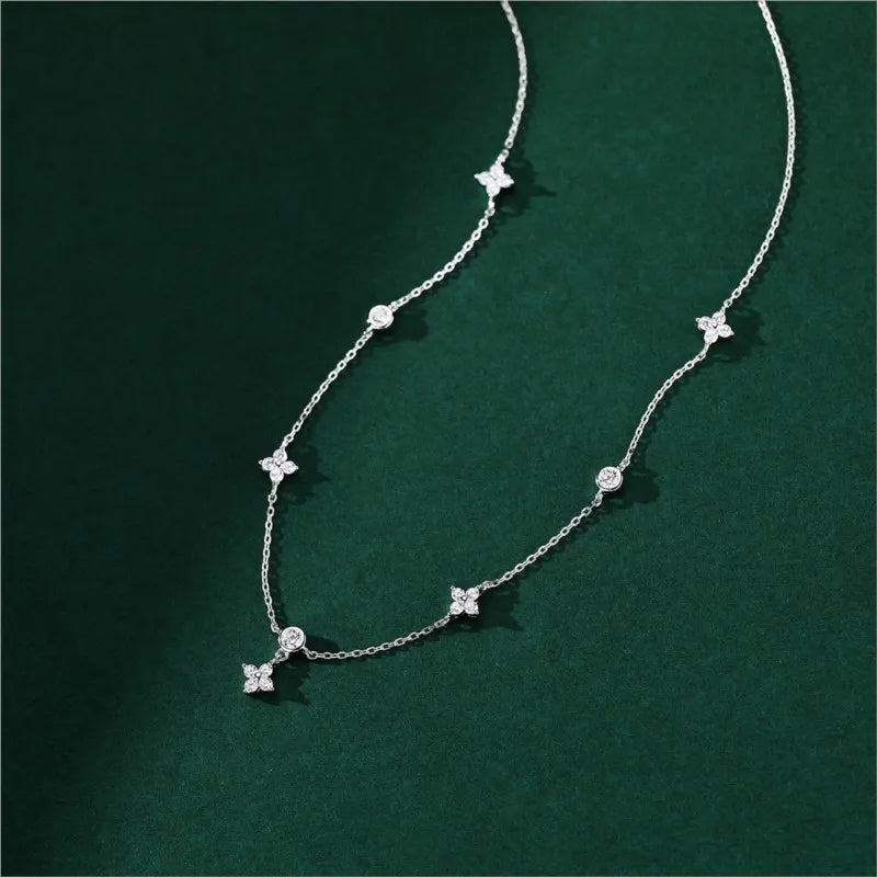 Inlaid Zircon Four-leaf Flower Chain Necklace Niche Light Accessories