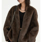 Women's Jacket Loose Casual Solid Overcoat New Female Plush Coat V-neck Outerwear Autumn Winter